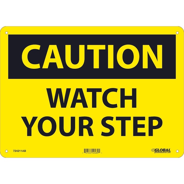 Global Industrial Caution Watch Your Step Sign, 10x14, Aluminum 724211AB - main